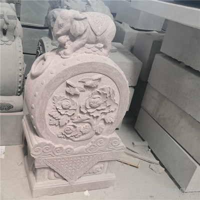 花崗巖抱鼓石 傳統(tǒng)石雕工藝，招財(cái)納福的鎮(zhèn)宅擺件
